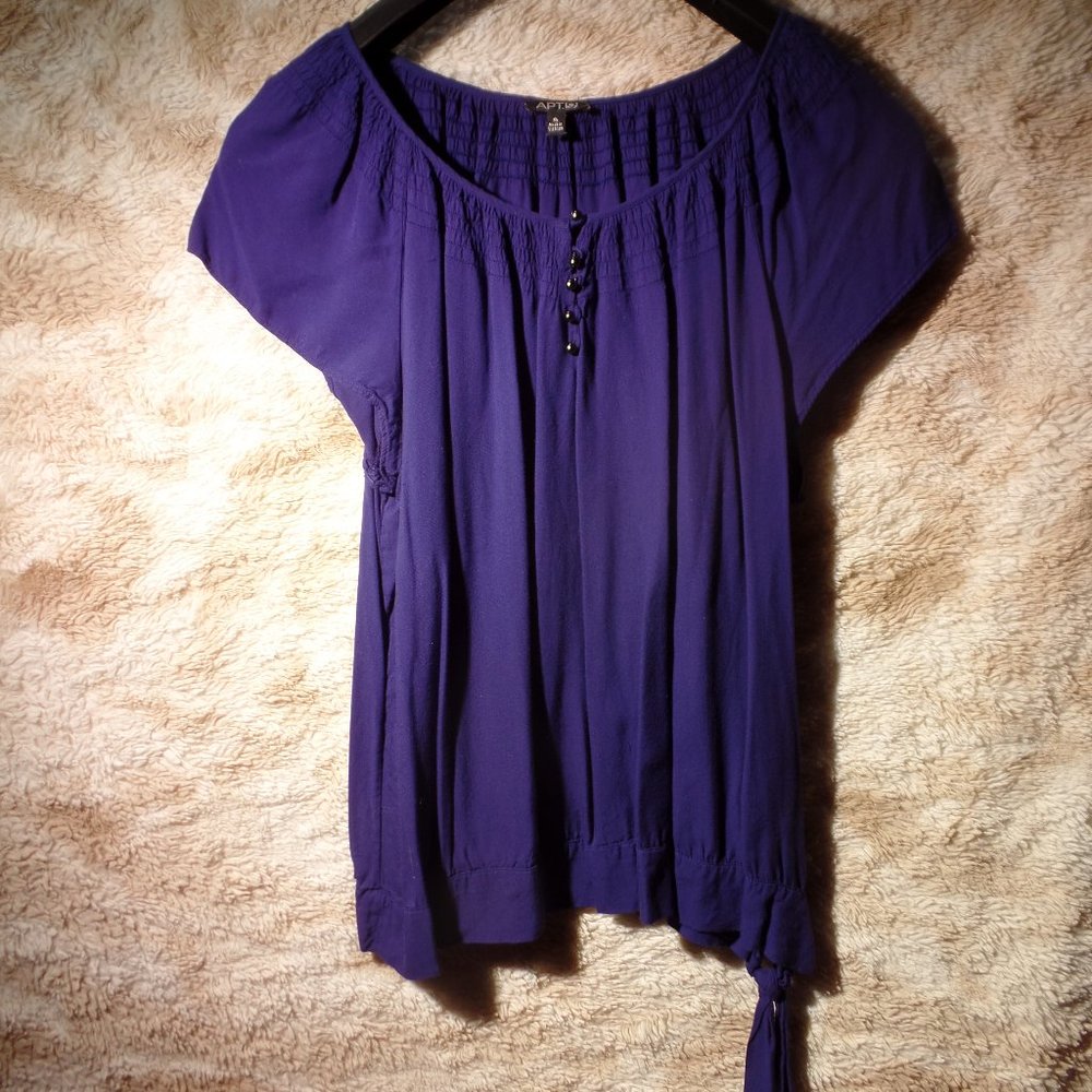 Apt 9 dk blue shirred top tie band at hip soft flowing loose blouse XL